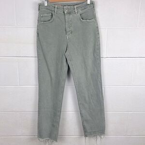 Pilcro Anthropologie the vintage straight green raw hem jean